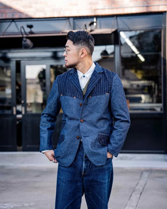 グラフゼロ 斜子織り×刺子切り替え デニムテーラードジャケット グラフゼロ 斜子織り×刺子切り替え デニムテーラードジャケット