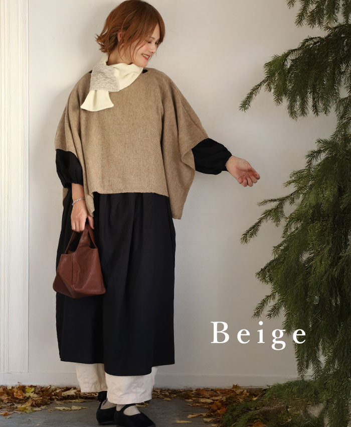 SAIFUKU mino yoko-S small poncho, hand washable, 100% wool, women's [203-09-04], Gosen knitwear brand, Gosen City, Niigata Prefecture 