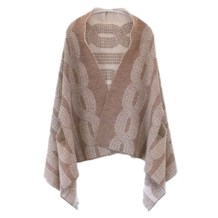 mino nico Stole Poncho Wool 100% Large Rope Pattern Ladies [214-04-05] Niigata Prefecture Gosen City Gosen Knit Brand