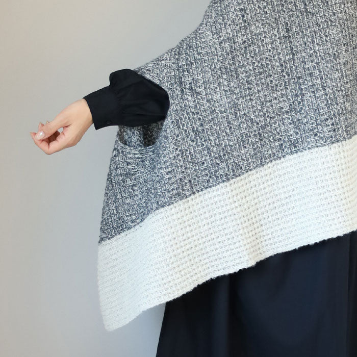 [Choose from 5 colors] mino nico wool stole poncho with fluffy ribbed knitting [224-03-05] 