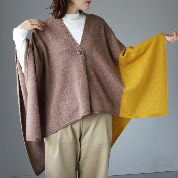 [3 Colors] Mino Tate Poncho Two Tone Color Wool [233-01-01] Women's Free Size Wool 100% Wool Knit Shoulder Throw Blanket Cardigan Oversized Large Light Cold Protection Adults Cute Stylish Loose Autumn Winter Niigata Made in Japan Domestic 