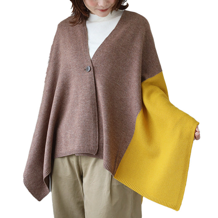 [3 Colors] Mino Tate Poncho Two Tone Color Wool [233-01-01] Women's Free Size Wool 100% Wool Knit Shoulder Throw Blanket Cardigan Oversized Large Light Cold Protection Adults Cute Stylish Loose Autumn Winter Niigata Made in Japan Domestic 
