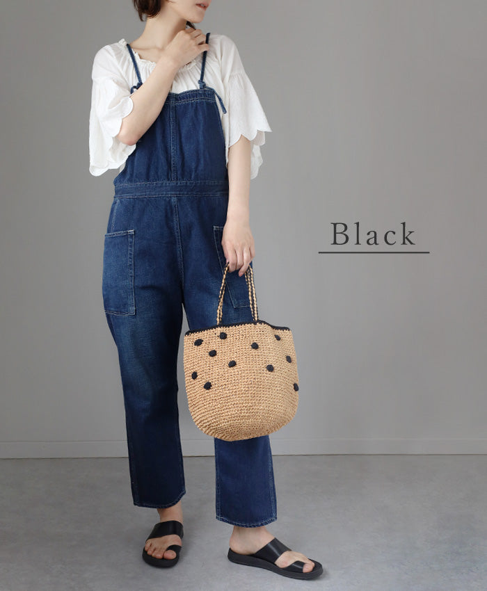 【2色】ENA KUAM (エナクアム) ドットラウンドチェロ かごトートバッグ [23SKU001]