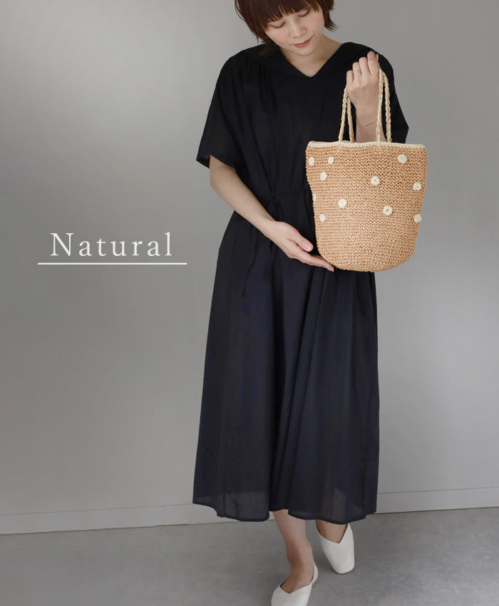 【2色】ENA KUAM (エナクアム) ドットラウンドチェロ かごトートバッグ [23SKU001]