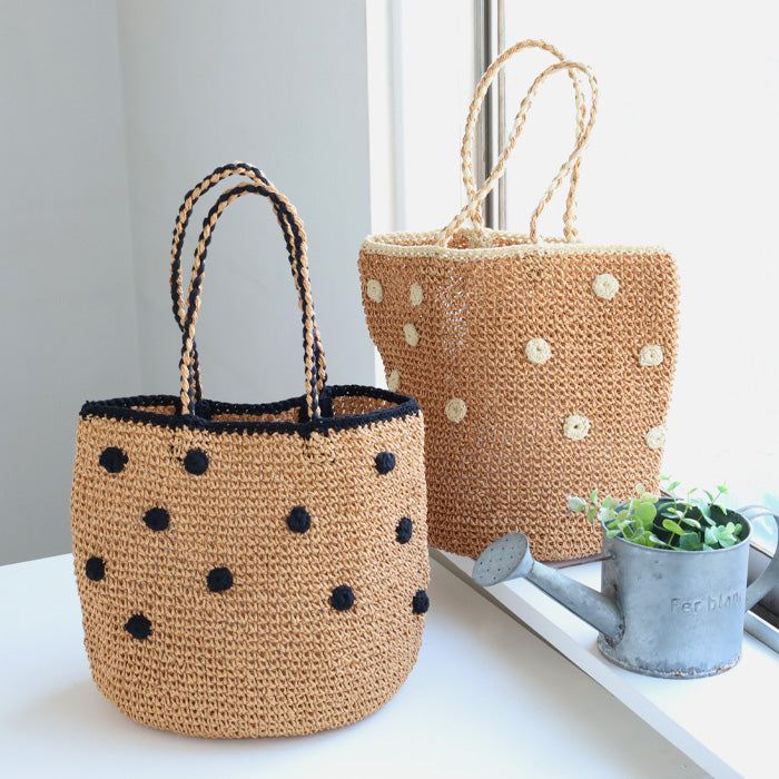 【2色】ENA KUAM (エナクアム) ドットラウンドチェロ かごトートバッグ [23SKU001]