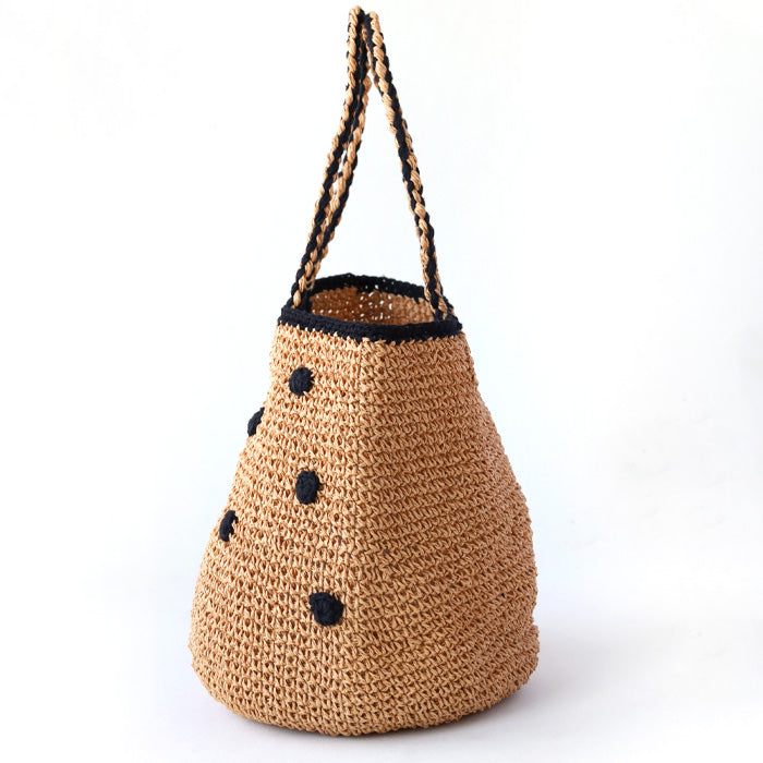 【2色】ENA KUAM (エナクアム) ドットラウンドチェロ かごトートバッグ [23SKU001]