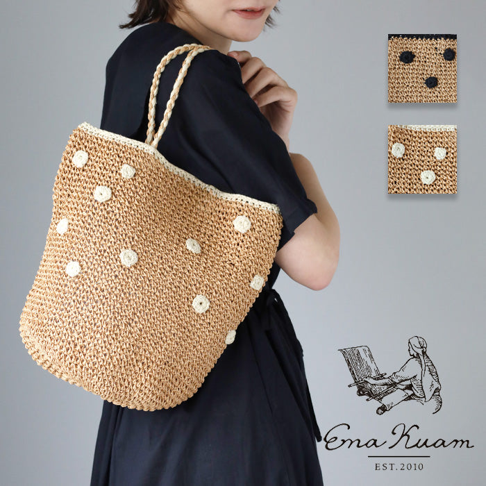 【2色】ENA KUAM (エナクアム) ドットラウンドチェロ かごトートバッグ [23SKU001]