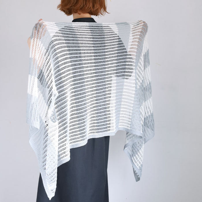 mino nico Stole Poncho, Loosely Knitted and Windproof, Border [242-01-05] Women's Cardigan, Spring/Summer