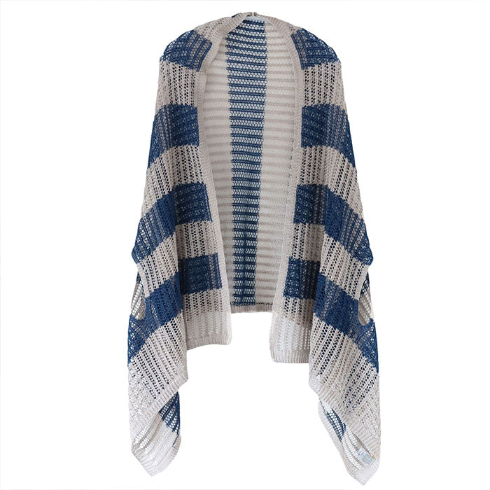 mino nico Stole Poncho, Loosely Knitted and Windproof, Border [242-01-05] Women's Cardigan, Spring/Summer