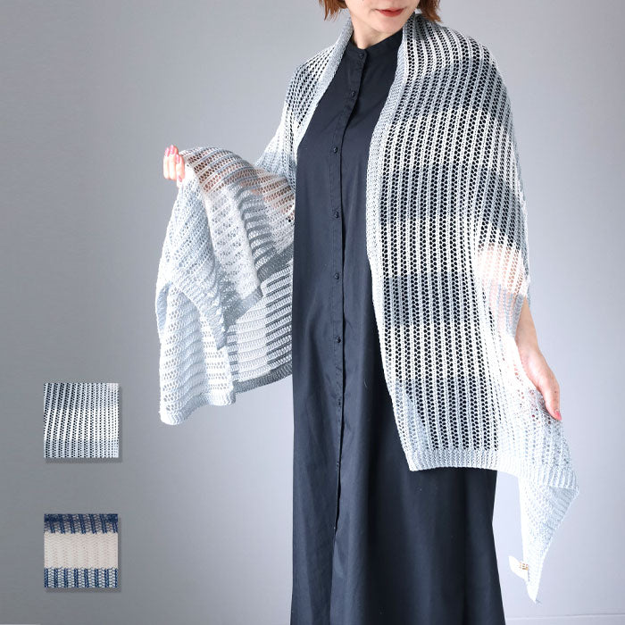 mino nico Stole Poncho, Loosely Knitted and Windproof, Border [242-01-05] Women's Cardigan, Spring/Summer