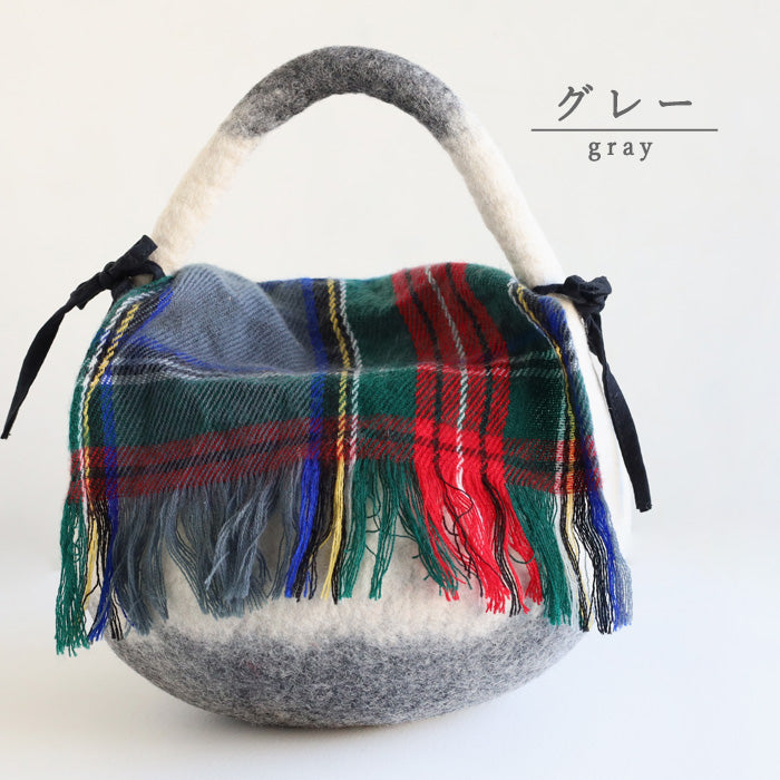 [3 colors] ENA KUAM felt bag, round pote two-tone [24AKU005] Nepal, handmade, fair trade brand 