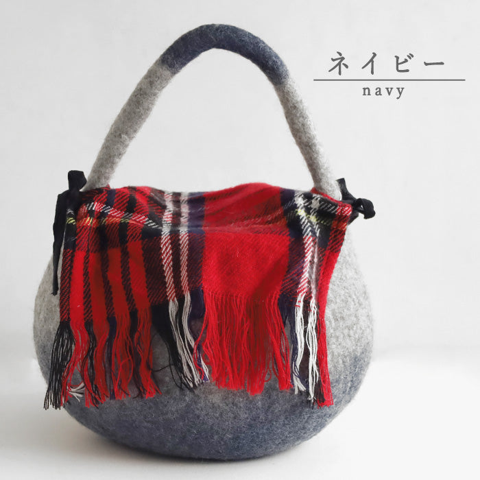 [3 colors] ENA KUAM felt bag, round pote two-tone [24AKU005] Nepal, handmade, fair trade brand 