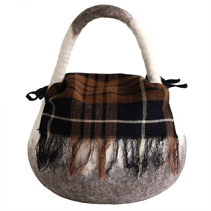 [3 colors] ENA KUAM felt bag, round pote two-tone [24AKU005] Nepal, handmade, fair trade brand 