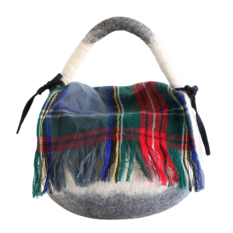 [3 colors] ENA KUAM felt bag, round pote two-tone [24AKU005] Nepal, handmade, fair trade brand 