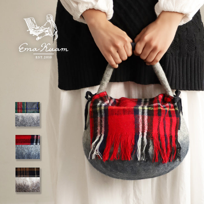 [3 colors] ENA KUAM felt bag, round pote two-tone [24AKU005] Nepal, handmade, fair trade brand 