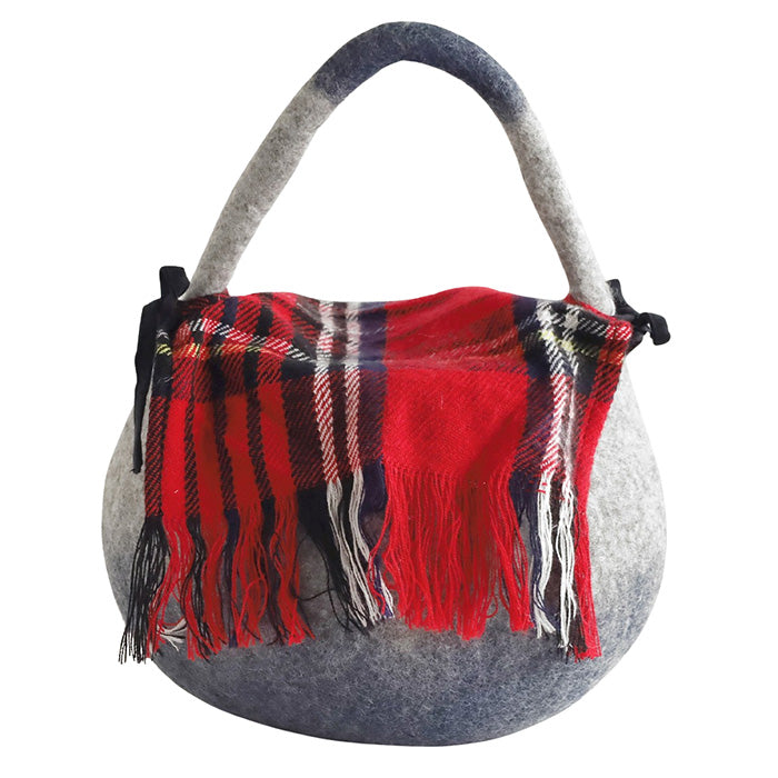 [3 colors] ENA KUAM felt bag, round pote two-tone [24AKU005] Nepal, handmade, fair trade brand 