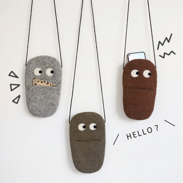 [4 colors] ENA KUAM Wool Felt Kyorokyoro Mobile Shoulder Bag [24AKU010] Nepal Handmade Fair Trade Brand 