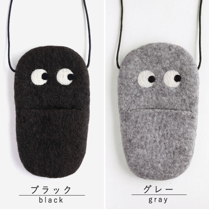 [4 colors] ENA KUAM Wool Felt Kyorokyoro Mobile Shoulder Bag [24AKU010] Nepal Handmade Fair Trade Brand 