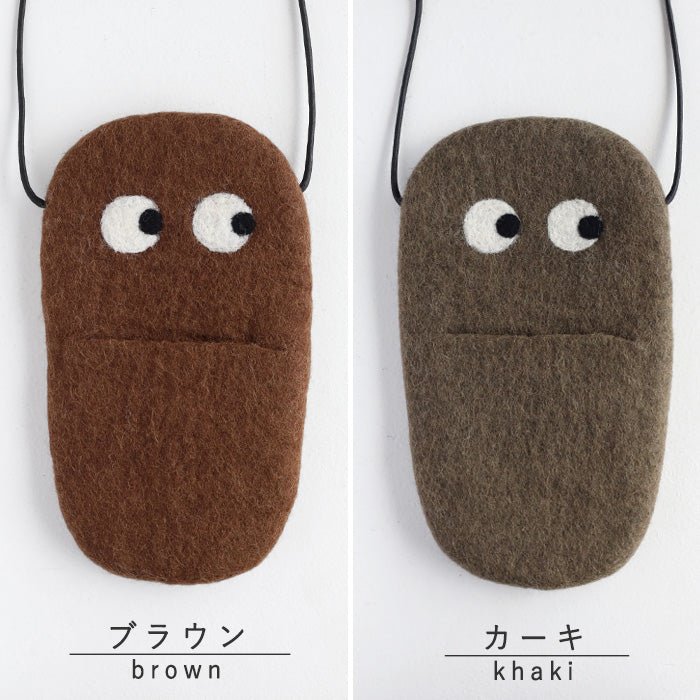 [4 colors] ENA KUAM Wool Felt Kyorokyoro Mobile Shoulder Bag [24AKU010] Nepal Handmade Fair Trade Brand 