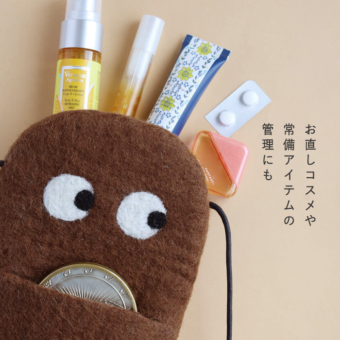 [4 colors] ENA KUAM Wool Felt Kyorokyoro Mobile Shoulder Bag [24AKU010] Nepal Handmade Fair Trade Brand 