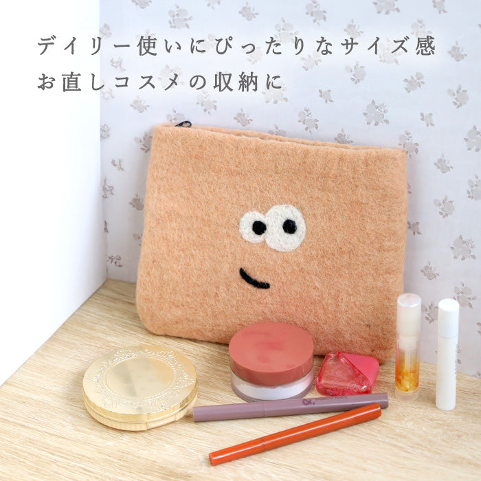 [5 colors] ENA KUAM Wool Felt Kyorokyoro Pouch [24AKU011] Nepal Handmade Fair Trade Brand