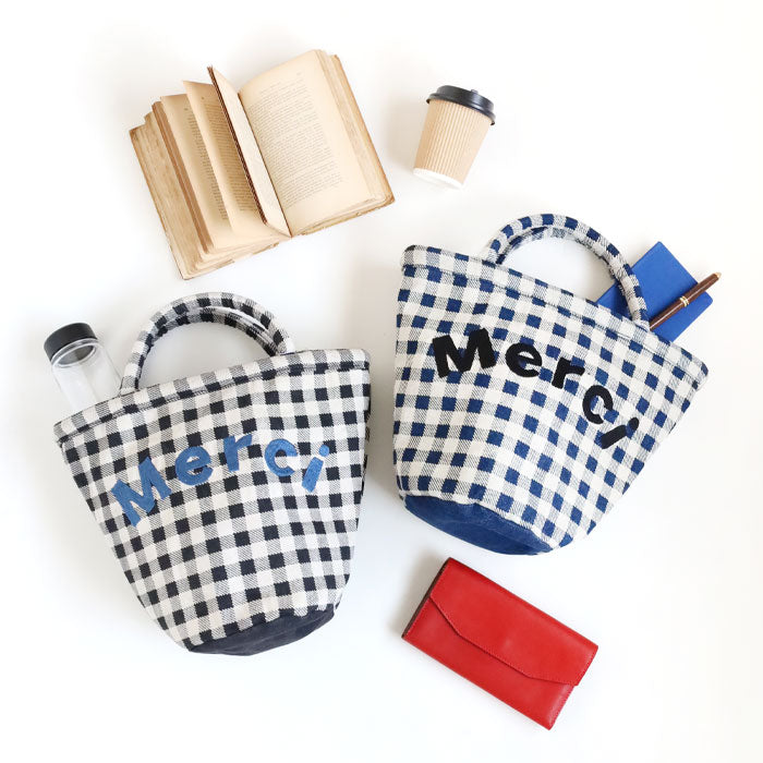 【2色】ENA KUAM (エナクアム) 手抜染デニム メルシーバッグ [24SKU001] トートバッグ ハンドバッグ ハンドメイド