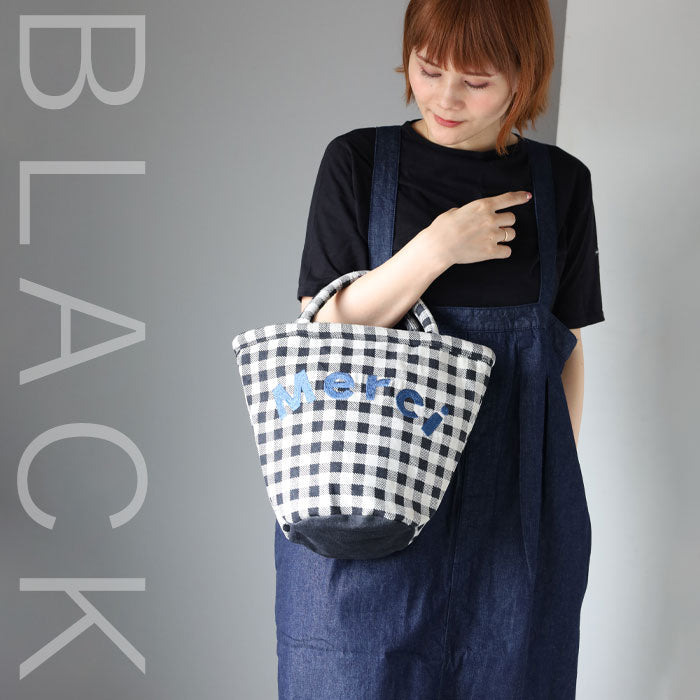 【2色】ENA KUAM (エナクアム) 手抜染デニム メルシーバッグ [24SKU001] トートバッグ ハンドバッグ ハンドメイド