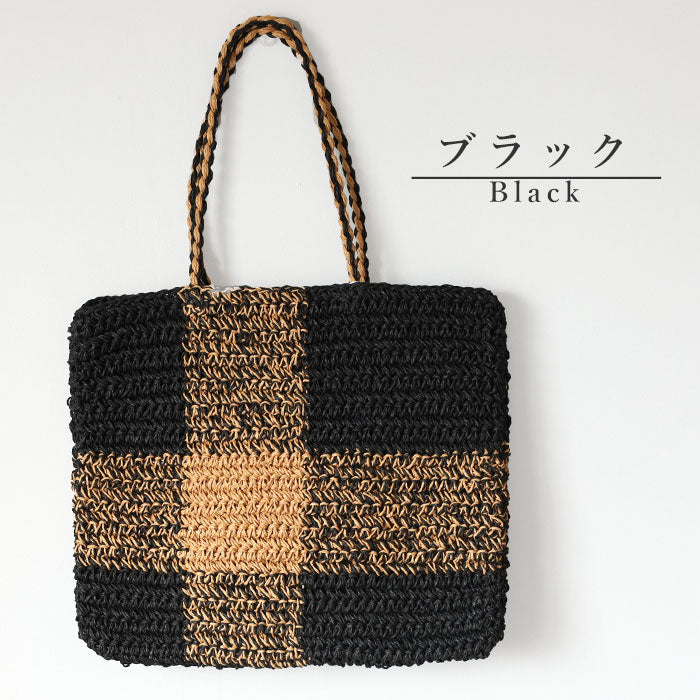 [2 colors] ENA KUAM Paper Yarn Basket Bag Block Check Tote [24SKU006] Women's Shoulder Bag, Handbag, A4, Spring/Summer