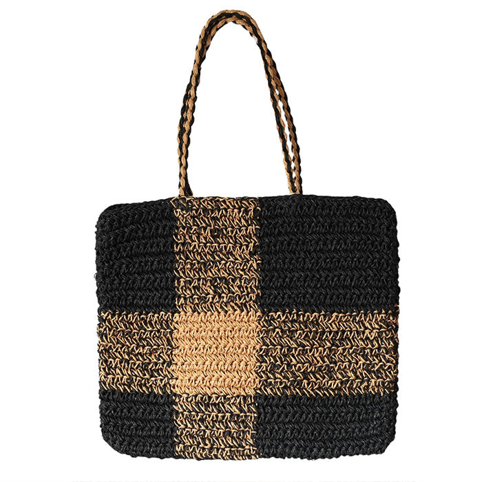 [2 colors] ENA KUAM Paper Yarn Basket Bag Block Check Tote [24SKU006] Women's Shoulder Bag, Handbag, A4, Spring/Summer