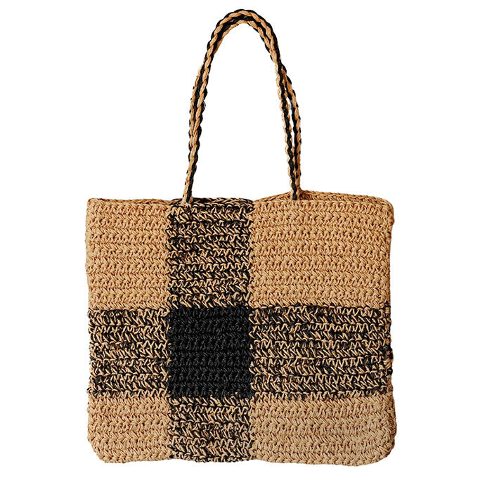 [2 colors] ENA KUAM Paper Yarn Basket Bag Block Check Tote [24SKU006] Women's Shoulder Bag, Handbag, A4, Spring/Summer