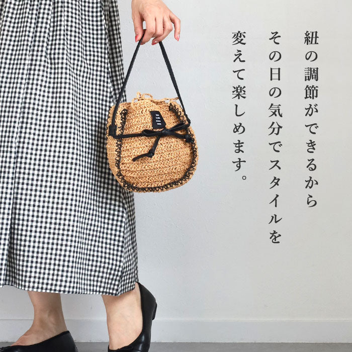 【3色】ENA KUAM (エナクアム) ペーパーヤーン かごバッグ mini ショルダー バッグ [24SKU008] レディース 夏 サコッシュ ポシェット 小さい カバン