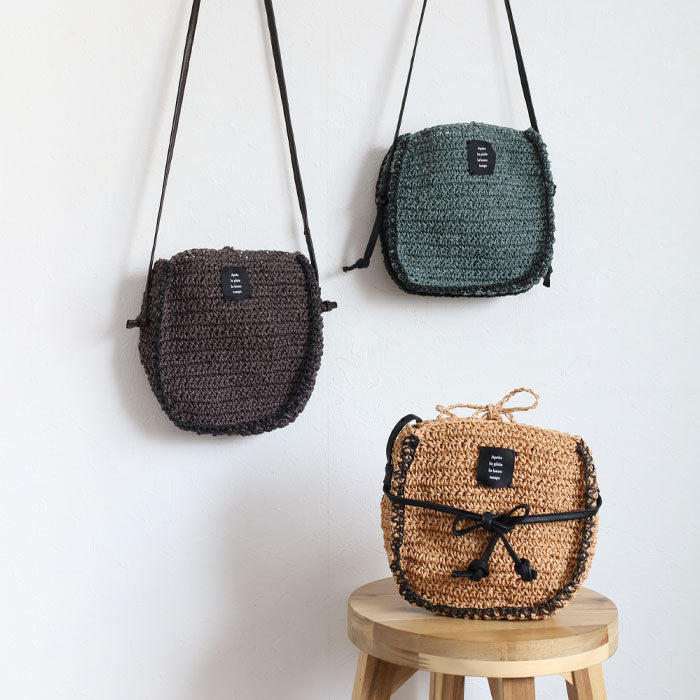 【3色】ENA KUAM (エナクアム) ペーパーヤーン かごバッグ mini ショルダー バッグ [24SKU008] レディース 夏 サコッシュ ポシェット 小さい カバン