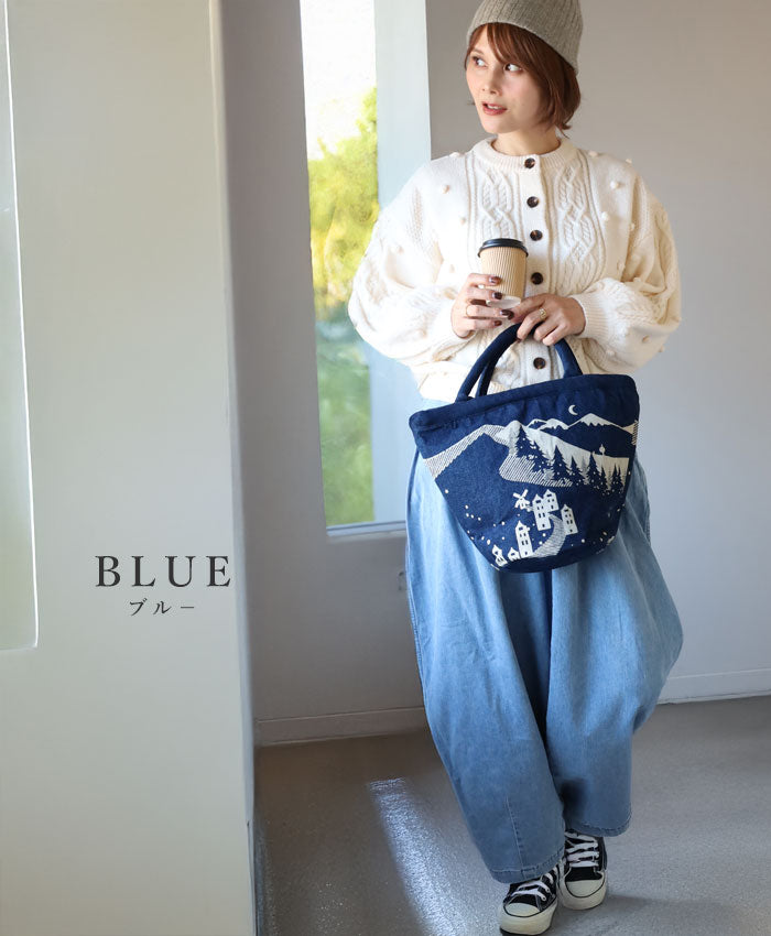 【2色】ENA KUAM (エナクアム) 雪山 デニム 手抜染 バッグ [25AKU203] ネパール ハンドメイド フェアトレード ブランド