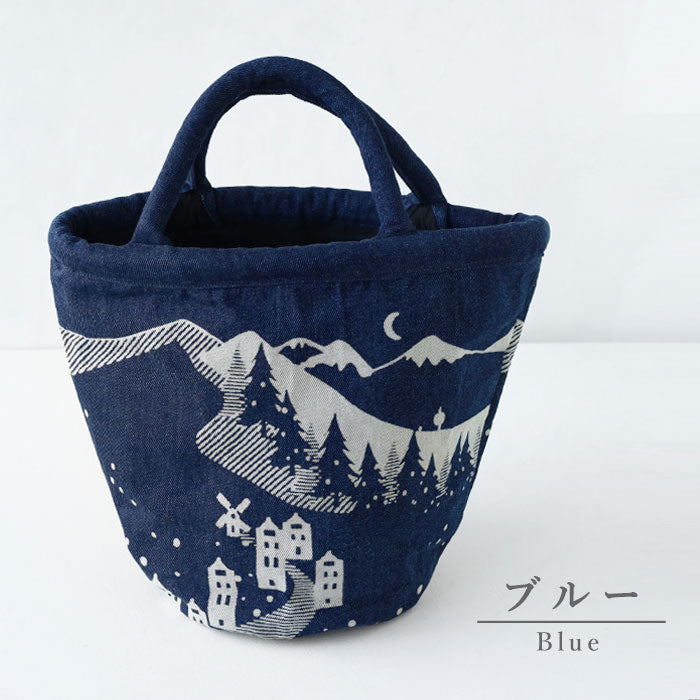 【2色】ENA KUAM (エナクアム) 雪山 デニム 手抜染 バッグ [25AKU203] ネパール ハンドメイド フェアトレード ブランド