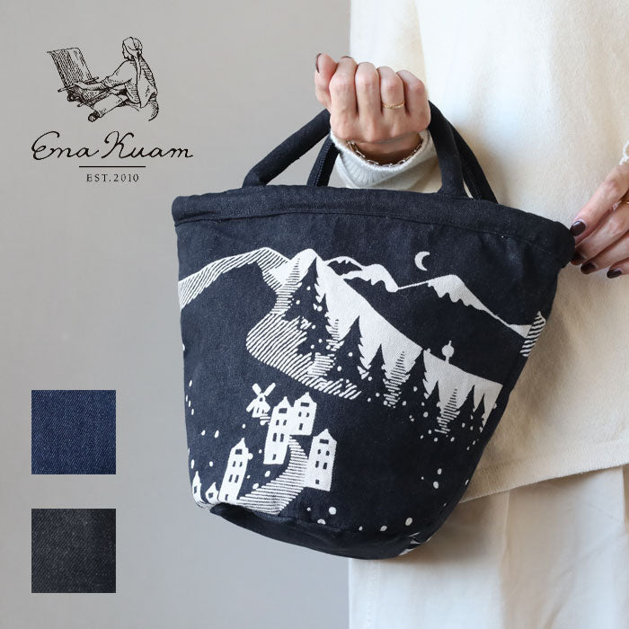 【2色】ENA KUAM (エナクアム) 雪山 デニム 手抜染 バッグ [25AKU203] ネパール ハンドメイド フェアトレード ブランド