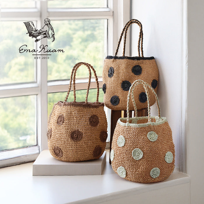【3色】ENA KUAM (エナクアム) ドットラウンドチェロ セカンド かごバッグ レディース [25SKU001] ネパール ハンドメイド フェアトレード ブランド