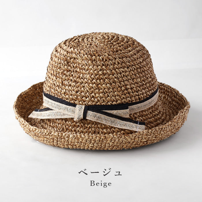Okamoto Hats (Okamoto Hats) Washi Paper Crochet Straw Hat with Ribbon for Women [25SS-030] Hat Factory Brand, Shirahama Town, Wakayama Prefecture