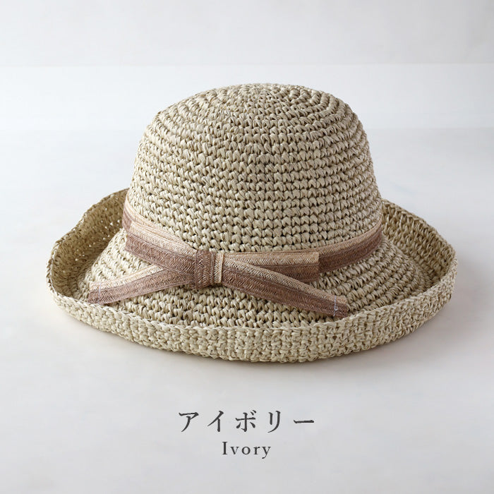 Okamoto Hats (Okamoto Hats) Washi Paper Crochet Straw Hat with Ribbon for Women [25SS-030] Hat Factory Brand, Shirahama Town, Wakayama Prefecture