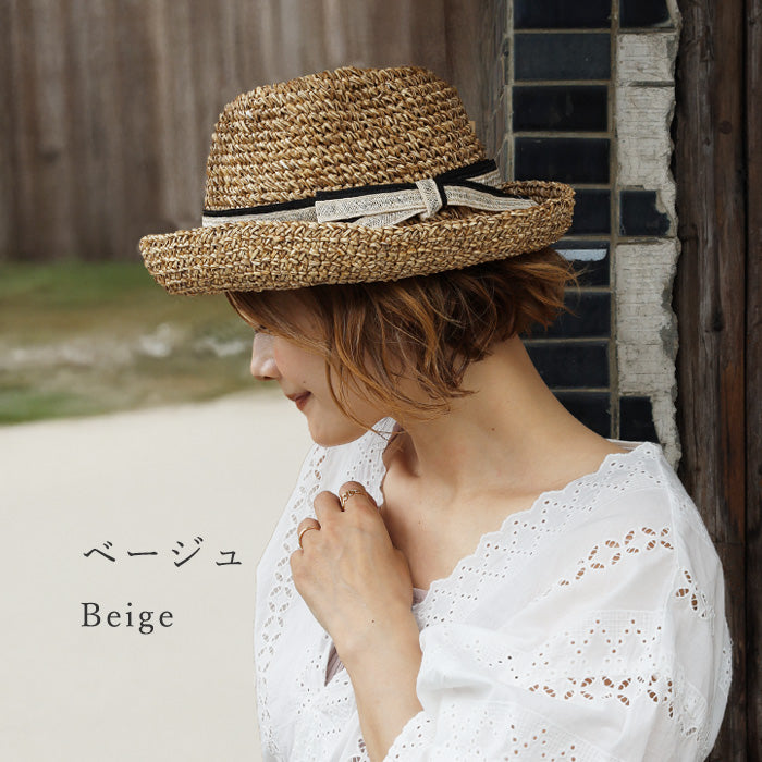 Okamoto Hats (Okamoto Hats) Washi Paper Crochet Straw Hat with Ribbon for Women [25SS-030] Hat Factory Brand, Shirahama Town, Wakayama Prefecture