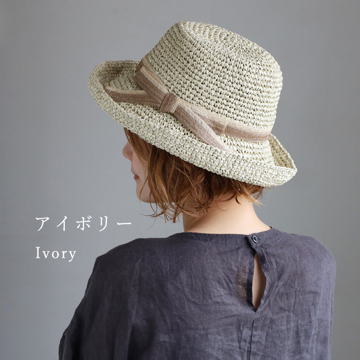 Okamoto Hats (Okamoto Hats) Washi Paper Crochet Straw Hat with Ribbon for Women [25SS-030] Hat Factory Brand, Shirahama Town, Wakayama Prefecture