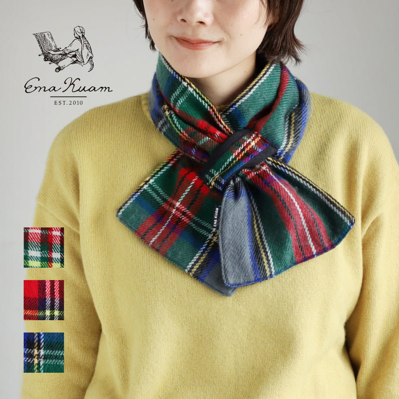 【3 Colors】ENA KUAM Check Short Scarf Insertable for Women [26AKU801] Nepal Handmade Fair Trade Brand