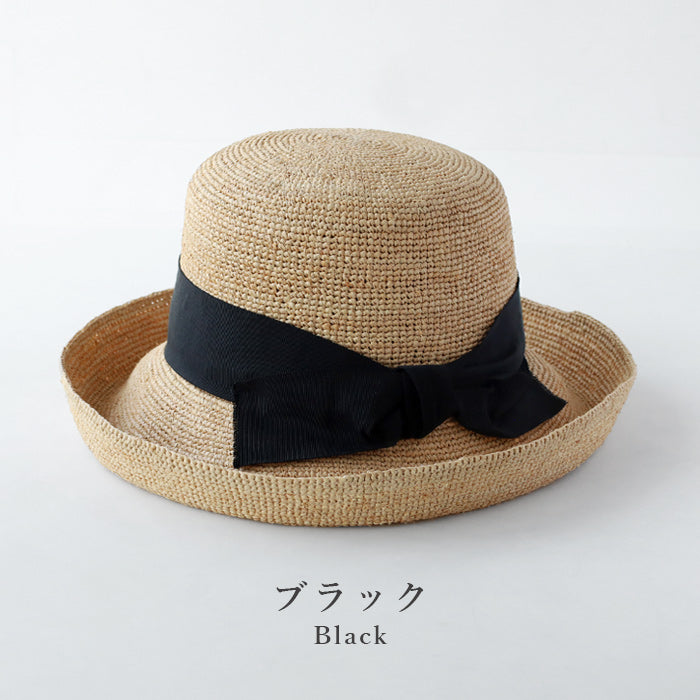 Okamoto Hats (Okamoto Hats) Raffia Crochet with Ribbon for Women, Straw Hat, Natural Plants, Spring, Summer, UV Protection, Sunburn Protection, 4S-005