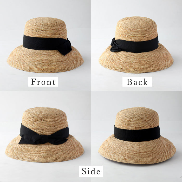Okamoto Hats (Okamoto Hats) Raffia Crochet with Ribbon for Women, Straw Hat, Natural Plants, Spring, Summer, UV Protection, Sunburn Protection, 4S-005