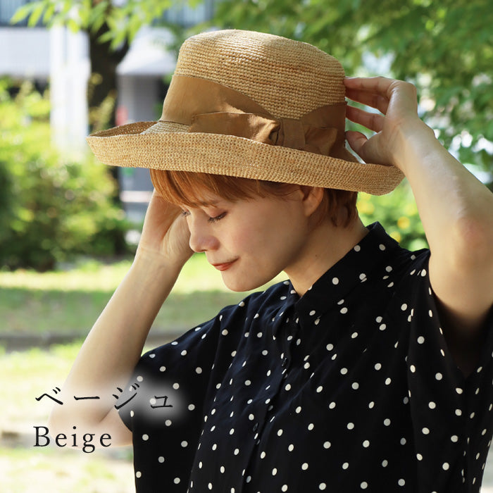 Okamoto Hats (Okamoto Hats) Raffia Crochet with Ribbon for Women, Straw Hat, Natural Plants, Spring, Summer, UV Protection, Sunburn Protection, 4S-005