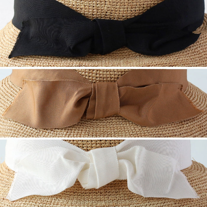 Okamoto Hats (Okamoto Hats) Raffia Crochet with Ribbon for Women, Straw Hat, Natural Plants, Spring, Summer, UV Protection, Sunburn Protection, 4S-005