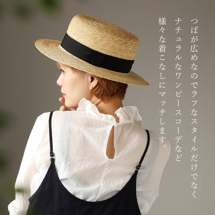 岡本帽子(おかもとぼうし) 麦わら カンカン帽 リボン付き レディース