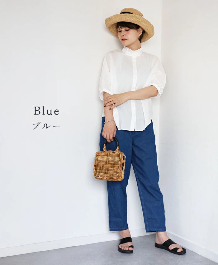 [4 colors] NARU FACTORY 8oz Uneven Denim Cozy Pants 100% Cotton Women's [637120] Minamide Meriyasu Bottoms Factory Brand