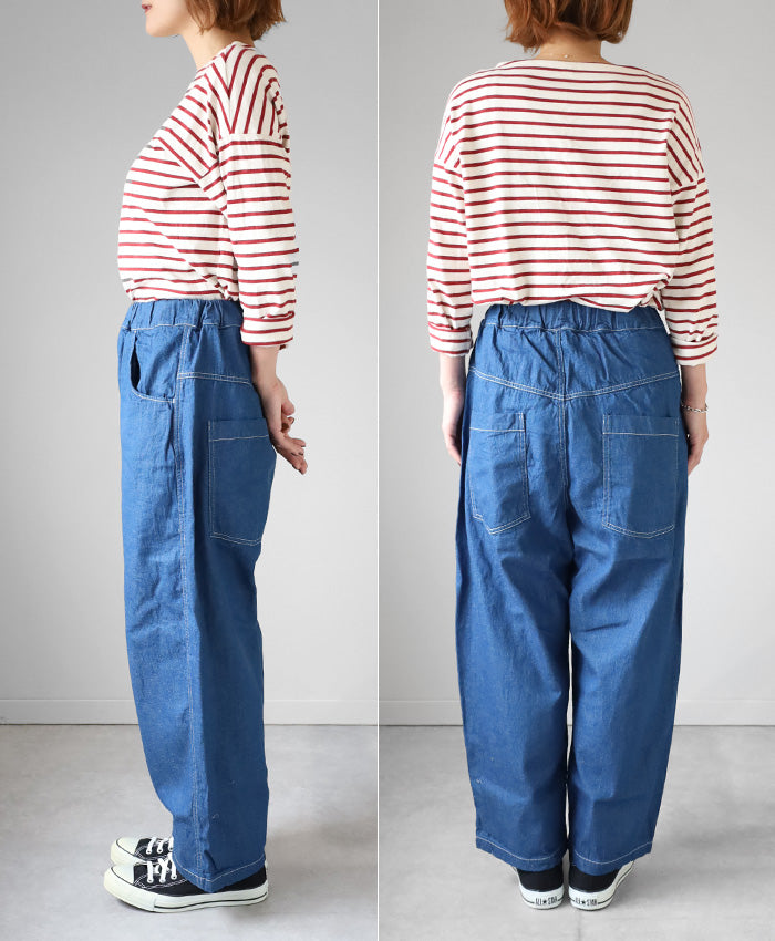 NARU FACTORY 8oz Irregular Denim Tall Pants, 100% Cotton, Women's [641800BE] Minamide Meriyasu Pants, Factory Brand 