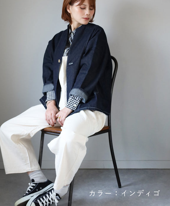 NARU FACTORY 8oz Irregular Denim Notched Jacket, 100% Cotton, Women's [654800BE] Minamide Meriyasu Denim Jacket, Factory Brand 