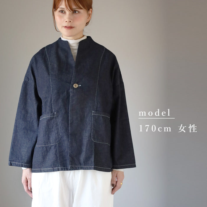 NARU FACTORY 8oz Irregular Denim Notched Jacket, 100% Cotton, Women's [654800BE] Minamide Meriyasu Denim Jacket, Factory Brand 